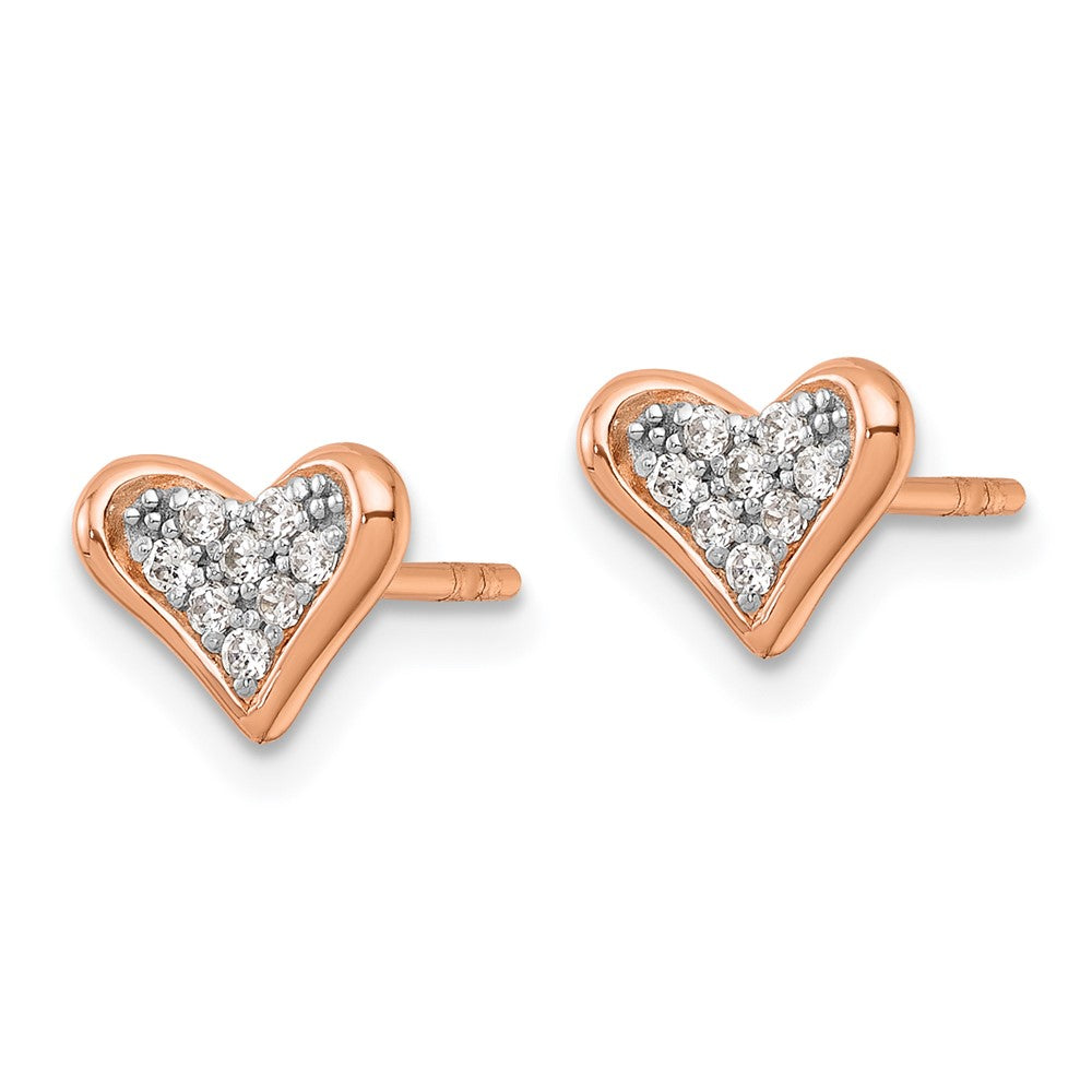 QG7207E Sterling Silver Rhodium-plated and Rose Gold-plated CZ Heart Post Earrings