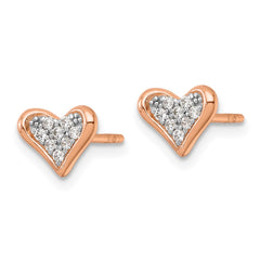 QG7207E Sterling Silver Rhodium-plated and Rose Gold-plated CZ Heart Post Earrings