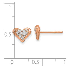 QG7207E Sterling Silver Rhodium-plated and Rose Gold-plated CZ Heart Post Earrings