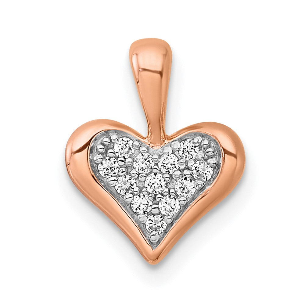 Sterling Silver Rhodium-plated and Rose Gold-plated CZ Heart Pendant QG7207P
