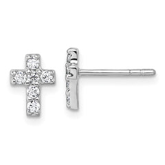 QG7208E Sterling Silver Rhodium-plated Polished White CZ Cross Post Earrings