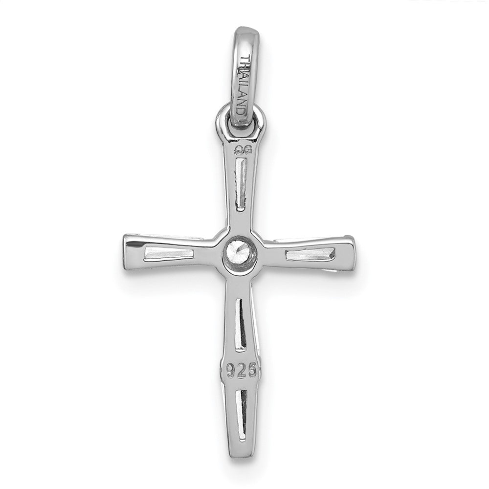 Sterling Silver Rhodium-plated Polished White Baguette CZ Cross Pendant QG7209P