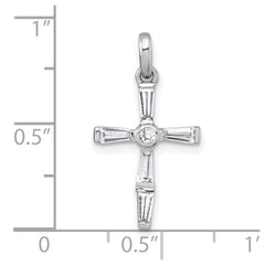 Sterling Silver Rhodium-plated Polished White Baguette CZ Cross Pendant QG7209P