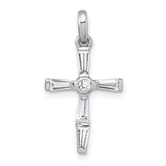 Sterling Silver Rhodium-plated Polished White Baguette CZ Cross Pendant QG7209P