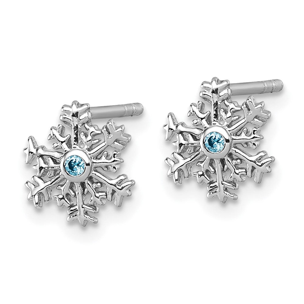 QG7210E Sterling Silver Rhodium-plated Polished Blue CZ Snowflake Post Earrings
