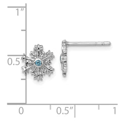 QG7210E Sterling Silver Rhodium-plated Polished Blue CZ Snowflake Post Earrings