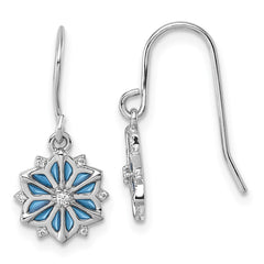 QG7211E Sterling Silver Rhodium-plated Blue Enamel and White CZ Snowflake Dangle Earrings