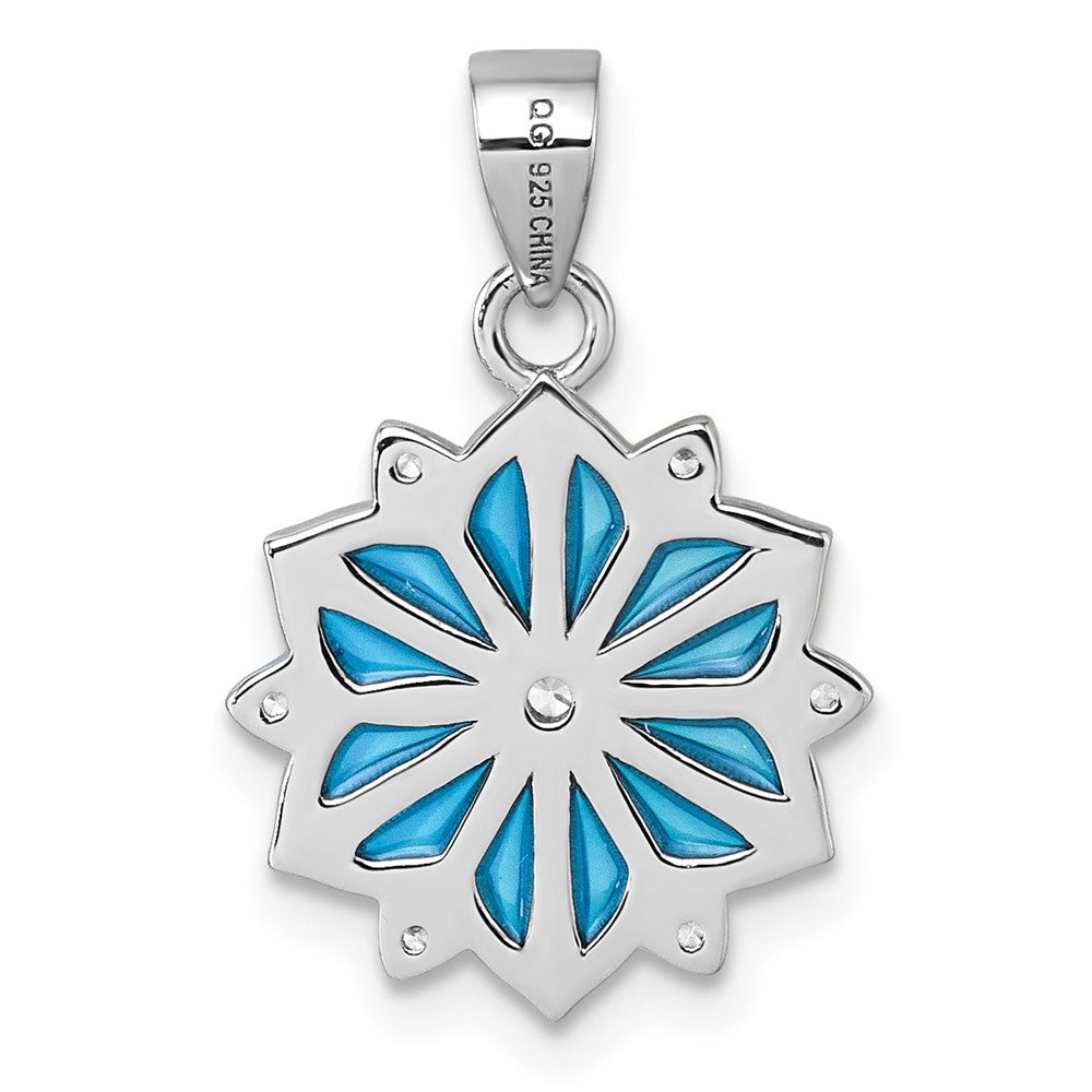 Sterling Silver Rhodium-plated Blue Enamel and White CZ Snowflake Pendant QG7211P