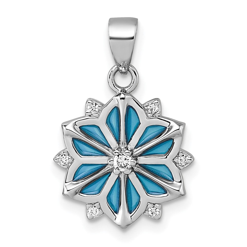 Sterling Silver Rhodium-plated Blue Enamel and White CZ Snowflake Pendant QG7211P