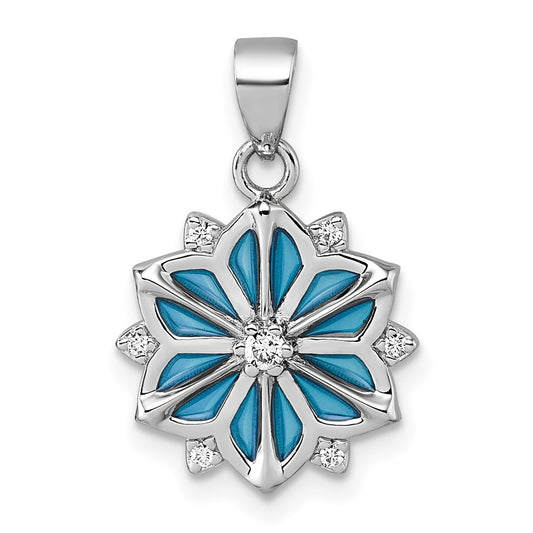 Sterling Silver Rhodium-plated Blue Enamel and White CZ Snowflake Pendant QG7211P