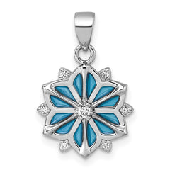 Sterling Silver Rhodium-plated Blue Enamel and White CZ Snowflake Pendant QG7211P