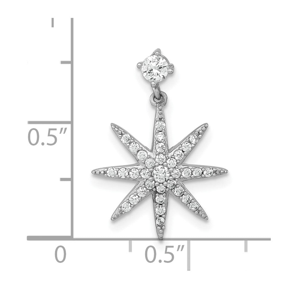 Sterling Silver Rhodium-plated Polished CZ Star Chain Slide Pendant QG7212P