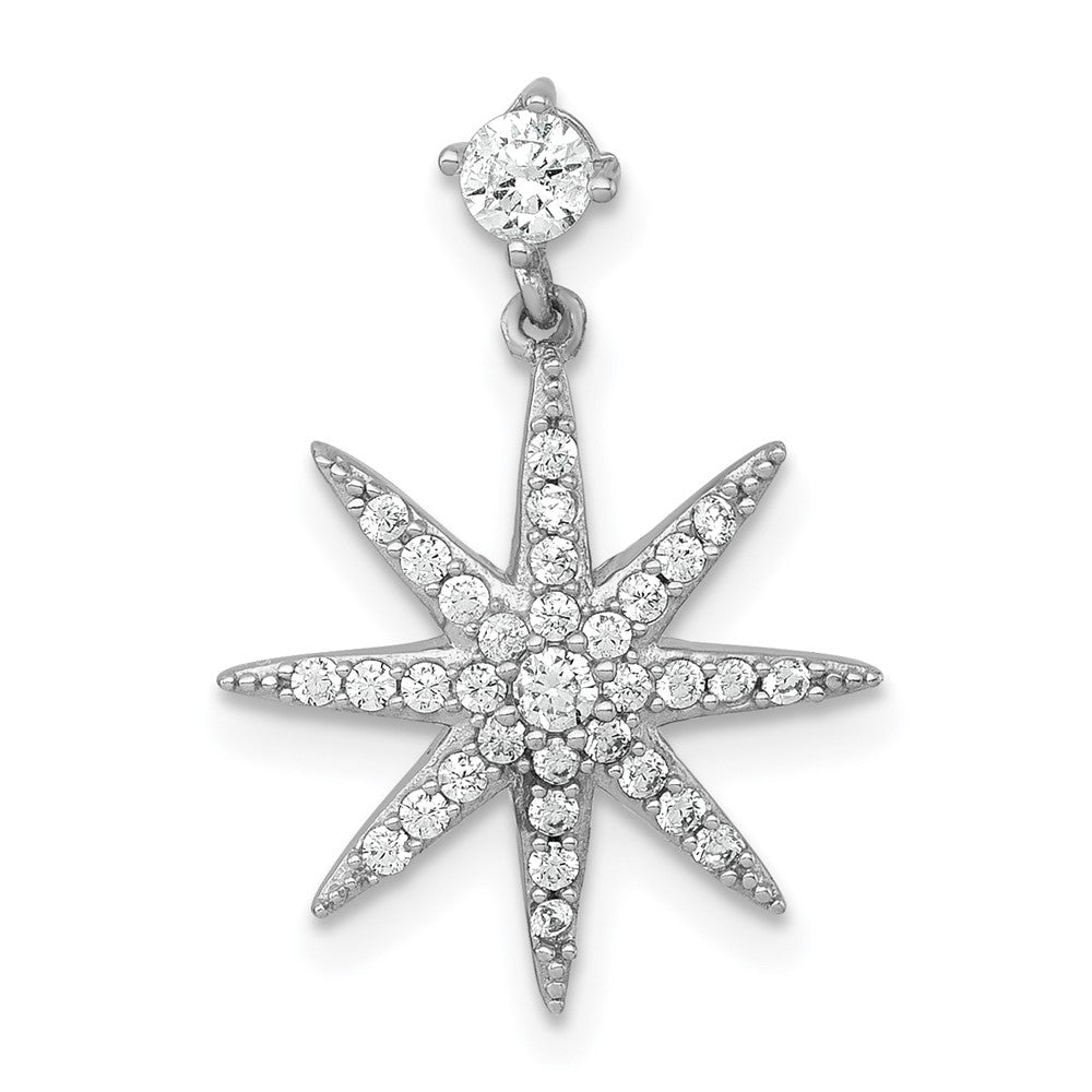 Sterling Silver Rhodium-plated Polished CZ Star Chain Slide Pendant QG7212P
