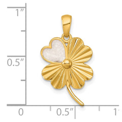 Sterling Silver Gold-tone Polished with White Enamel Lucky 4-Leaf Clover Pendant QG7215P