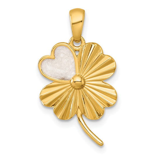 Sterling Silver Gold-tone Polished with White Enamel Lucky 4-Leaf Clover Pendant QG7215P