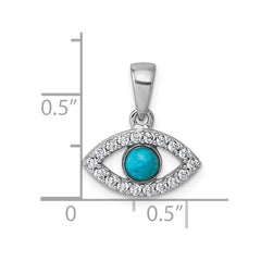 Sterling Silver Rhodium-plated Polished CZ and Compressed Turquoise Cabochon Evil Eye Pendant QG7216P