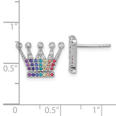 QG7217E Sterling Silver Rhodium-plated Polished Rainbow Nano Crystals Crown Post Earrings