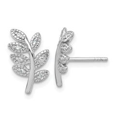 QG7219E Sterling Silver Rhodium-plated Polished CZ Leaf Post Earrings