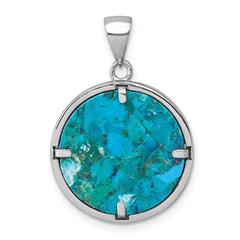 Sterling Silver Rhodium-plated Polished Compressed Turquoise Tree Of Life Pendant QG7220P