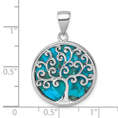 Sterling Silver Rhodium-plated Polished Compressed Turquoise Tree Of Life Pendant QG7220P
