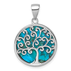 Sterling Silver Rhodium-plated Polished Compressed Turquoise Tree Of Life Pendant QG7220P