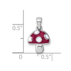 Sterling Silver Rhodium-plated Polished Red and White Enameled Mushroom Pendant QG7221P