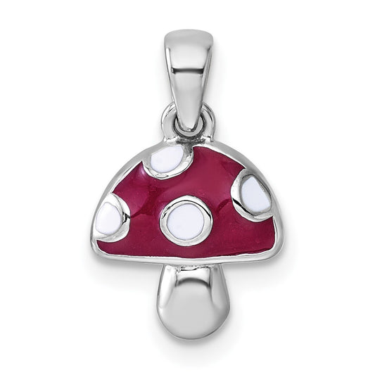 Sterling Silver Rhodium-plated Polished Red and White Enameled Mushroom Pendant QG7221P