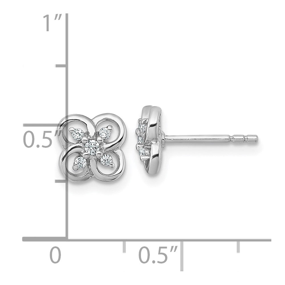 QG7222E Sterling Silver Rhodium-plated Polished Fancy Flower CZ Post Earrings