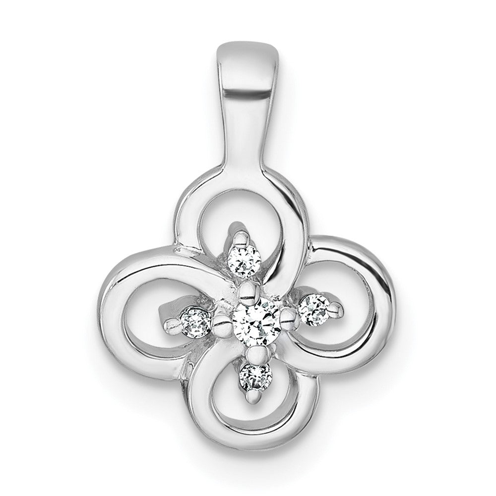 Sterling Silver Rhodium-plated Polished Fancy Flower CZ Pendant QG7222P