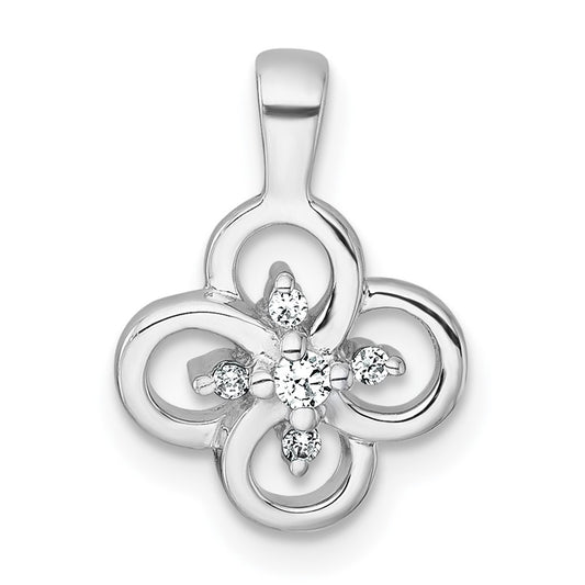Sterling Silver Rhodium-plated Polished Fancy Flower CZ Pendant QG7222P