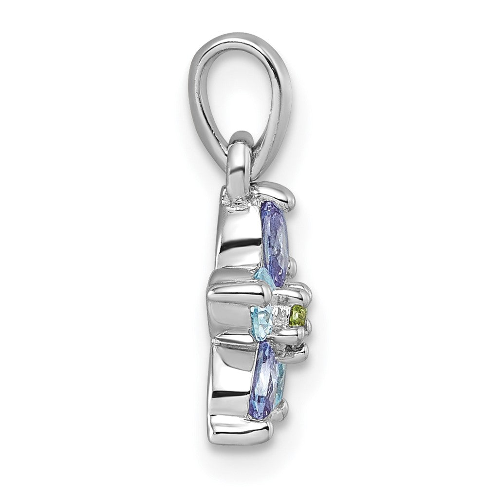 Sterling Silver Rhodium-plated Polished Purple, Pink, Blue and Green CZ Flower Pendant QG7223P