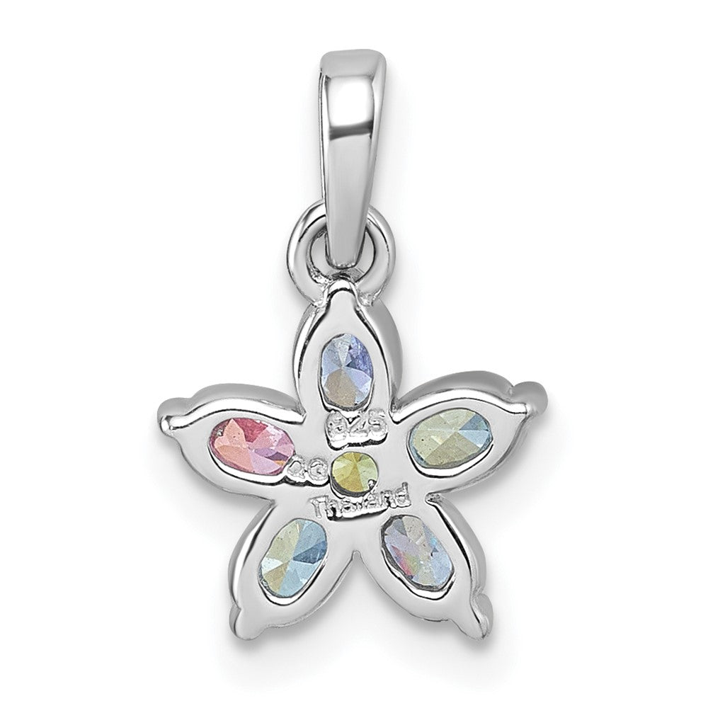 Sterling Silver Rhodium-plated Polished Purple, Pink, Blue and Green CZ Flower Pendant QG7223P