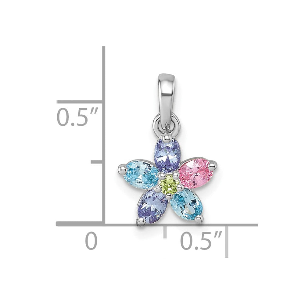Sterling Silver Rhodium-plated Polished Purple, Pink, Blue and Green CZ Flower Pendant QG7223P