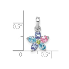 Sterling Silver Rhodium-plated Polished Purple, Pink, Blue and Green CZ Flower Pendant QG7223P