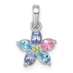 Sterling Silver Rhodium-plated Polished Purple, Pink, Blue and Green CZ Flower Pendant QG7223P