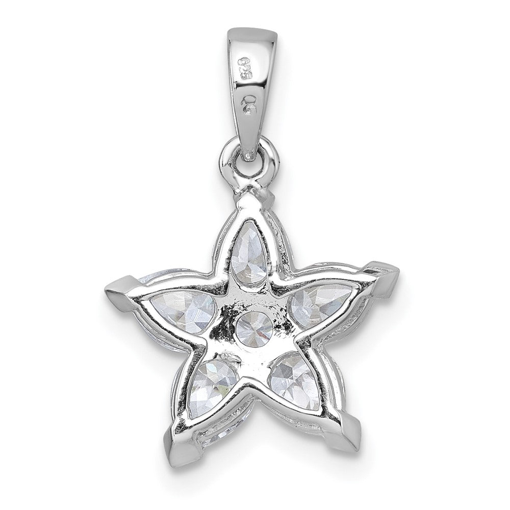 Sterling Silver Rhodium-plated Polished Round and Pear CZ Flower Pendant QG7224P
