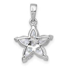 Sterling Silver Rhodium-plated Polished Round and Pear CZ Flower Pendant QG7224P