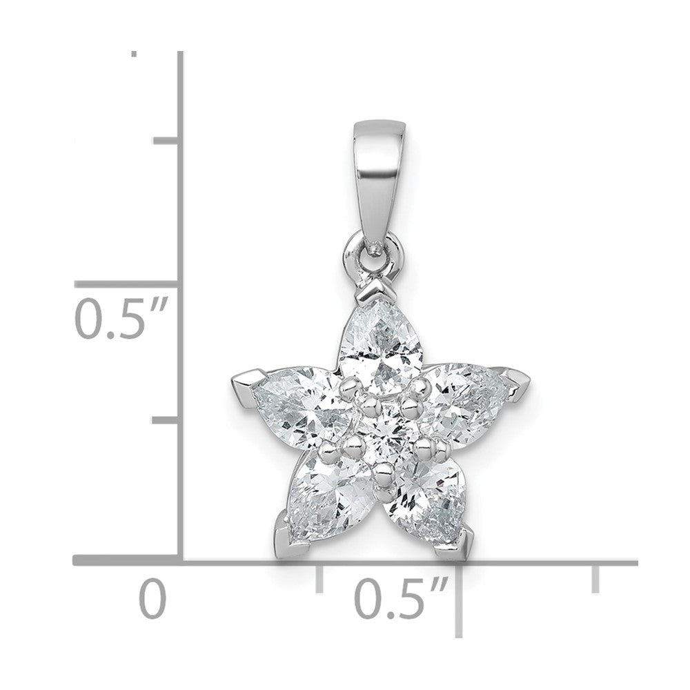 Sterling Silver Rhodium-plated Polished Round and Pear CZ Flower Pendant QG7224P