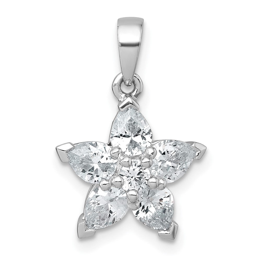 Sterling Silver Rhodium-plated Polished Round and Pear CZ Flower Pendant QG7224P