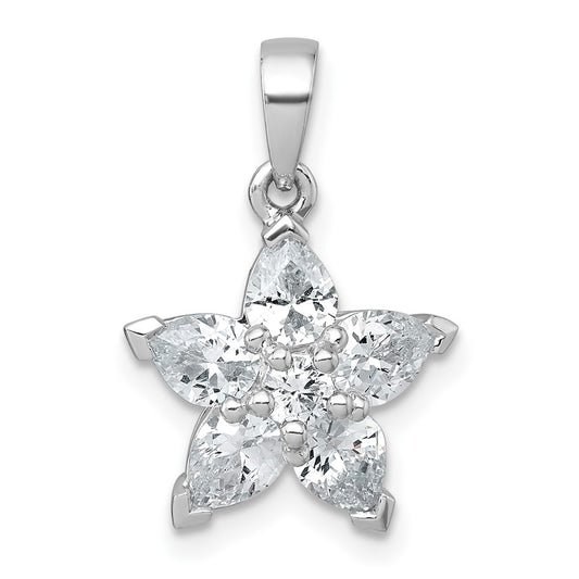 Sterling Silver Rhodium-plated Polished Round and Pear CZ Flower Pendant QG7224P