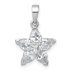 Sterling Silver Rhodium-plated Polished Round and Pear CZ Flower Pendant QG7224P