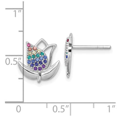 QG7226E Sterling Silver Rhodium-plated Polished Rainbow Nano Crystals Tulip Post Earrings