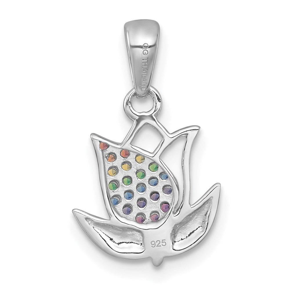 Sterling Silver Rhodium-plated Polished Rainbow Nano Crystals Tulip Pendant QG7226P