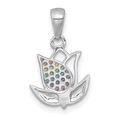Sterling Silver Rhodium-plated Polished Rainbow Nano Crystals Tulip Pendant QG7226P