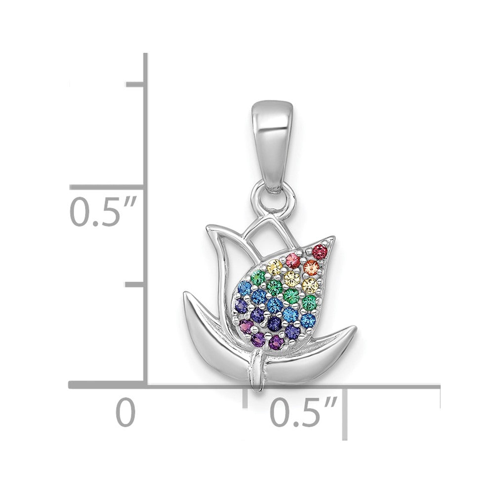 Sterling Silver Rhodium-plated Polished Rainbow Nano Crystals Tulip Pendant QG7226P