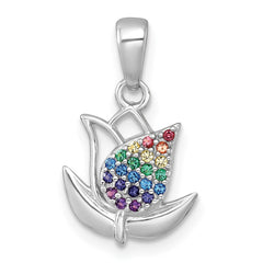 Sterling Silver Rhodium-plated Polished Rainbow Nano Crystals Tulip Pendant QG7226P