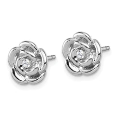 QG7227E Sterling Silver Rhodium-plated Polished White CZ Flower Post Earrings