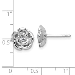QG7227E Sterling Silver Rhodium-plated Polished White CZ Flower Post Earrings