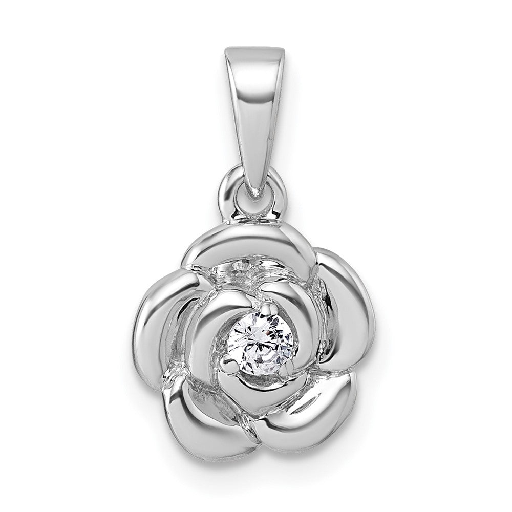 Sterling Silver Rhodium-plated Polished White CZ Flower Pendant QG7227P