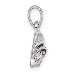 Sterling Silver Rhodium-plated Polished Red CZ Flower Pendant QG7228P